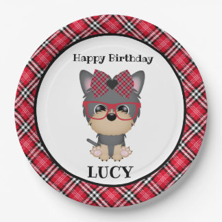Yorkie Dog Red Pset Birthday Party Bord