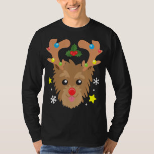Yorkie Dog Reindeer Funny Cute Dog Mam Pam Christm T-shirt