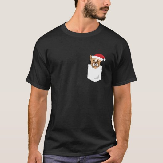 Yorkie Dog Santa Funny Christmas Pocket Longsleeve T-shirt (Voorkant)