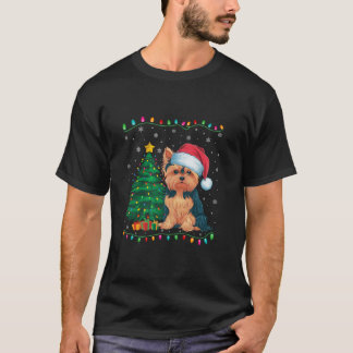 Yorkie Dog Santa Hat Mannen Vrouwen Kinder kerstbo T-shirt