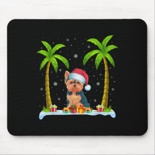 Yorkie Dog Santa Hat Palm Tree Beach Xmas Pyjama F Muismat