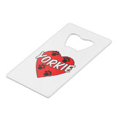 Yorkie Dog schilderen en rood hart Creditkaart Flessenopener (Voorkant Gekanteld)