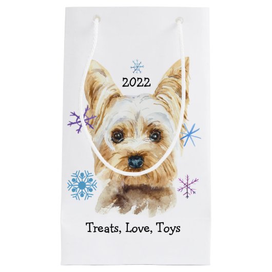 Yorkie Dog Sneeuwvlokken Aangepaste Tekst Kerstmis Klein Cadeauzakje (Voorkant)