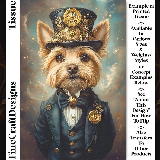 Yorkie Dog, Steampunk Suit & Top Hat CZ7 Decoupage Tissuepapier