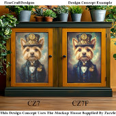 Yorkie Dog, Steampunk Suit Top Hat CZ7F Decoupage Tissuepapier
