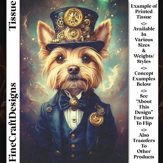 Yorkie Dog, Steampunk Suit Top Hat CZ7F Decoupage Tissuepapier
