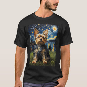 Yorkie dog Sterrennacht, Edvard Munch stijl T-shirt
