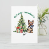 Yorkie Dog Waterverf Kerst gepersonaliseerd Feestdagenkaart (Staand voorkant)