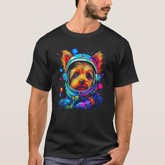 Yorkie Dog Yorkshire Terrier Astronaut in de ruimt T-shirt (Voorkant)