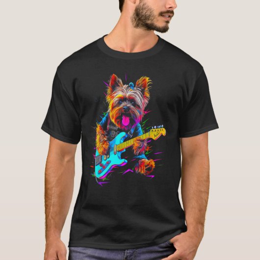 Yorkie Dog Yorkshire Terrier gitarist T-shirt (Voorkant)