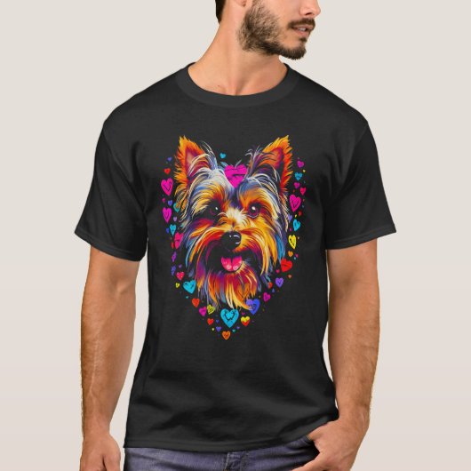 Yorkie Dog Yorkshire Terrier Roze Rood Hart Liefde T-shirt (Voorkant)