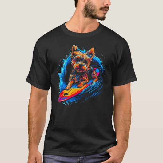 Yorkie Dog Yorkshire Terrier Surfen T-shirt (Voorkant)