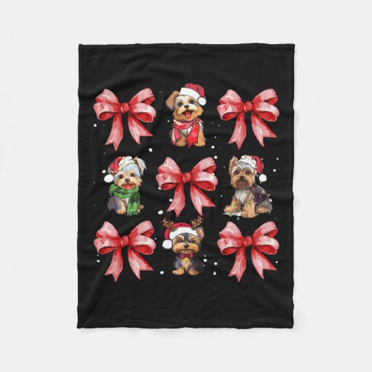 Yorkie Dogs Schattigee Coquette Bow Christmas Pet  Fleece Deken (Voorkant)