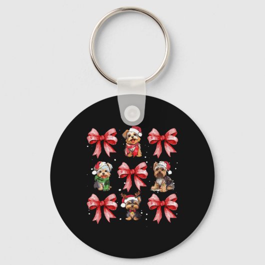 Yorkie Dogs Schattigee Coquette Bow Christmas Pet Sleutelhanger (Voorkant)
