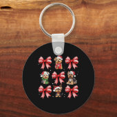 Yorkie Dogs Schattigee Coquette Bow Christmas Pet Sleutelhanger (Voorkant)