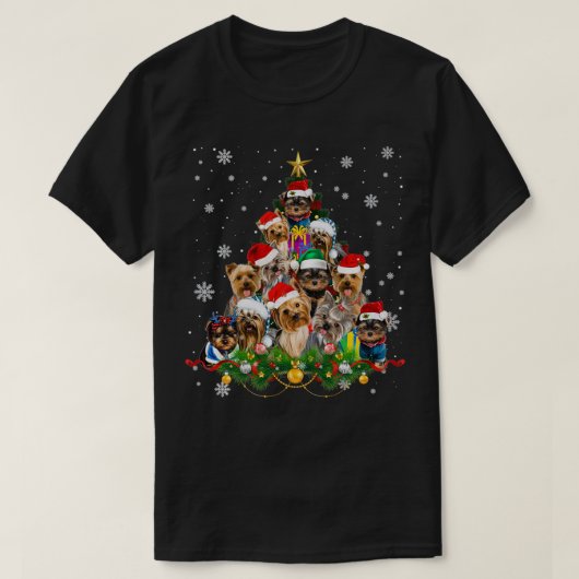 Yorkie Dogs Tree-kersttrui met borstvoeding Dier T-shirt (Design voorkant)