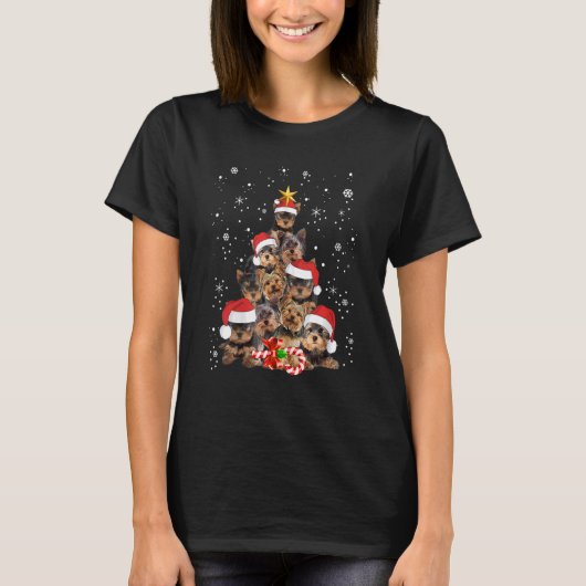 Yorkie Dogs Tree-kersttrui met borstvoeding Dier T-shirt (Voorkant)