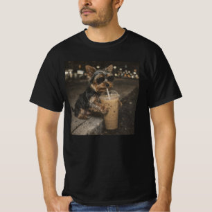 Yorkie drinkt ijskoffie Funny Dog Animal Meme T-shirt