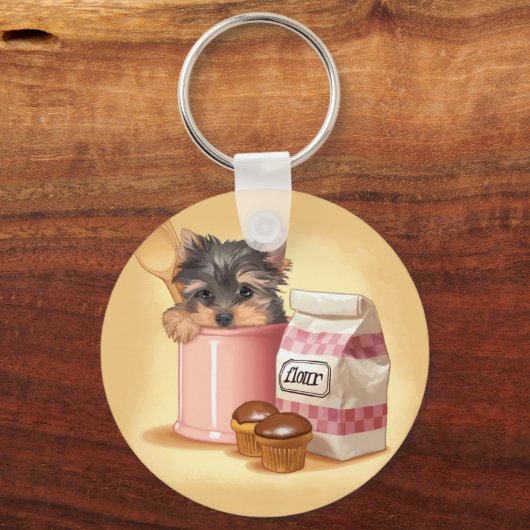 Yorkie en chocolade cupcakes sleutelhanger (Voorkant)