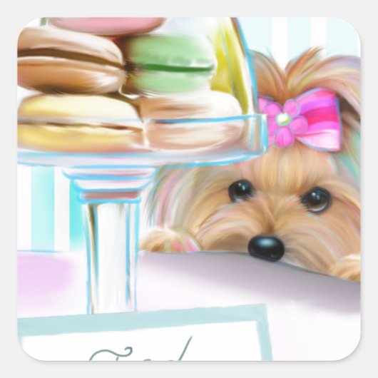 Yorkie French Macarons Vierkante Sticker (Voorkant)
