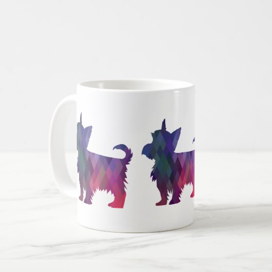 Yorkie Geometric Pattern Silhouette Paars Koffiemok (Voorkant links)