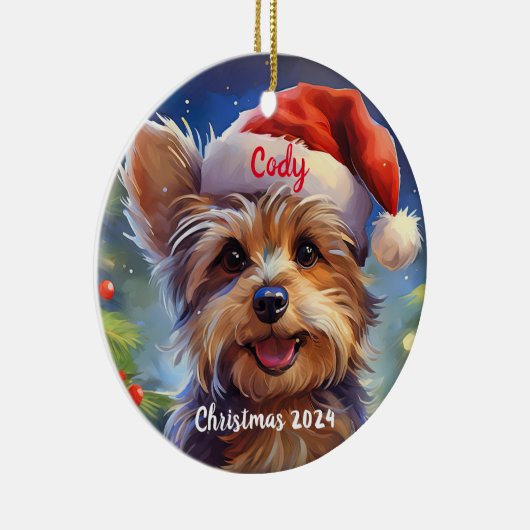 Yorkie gepersonaliseerde kerst ornament (Rechts)