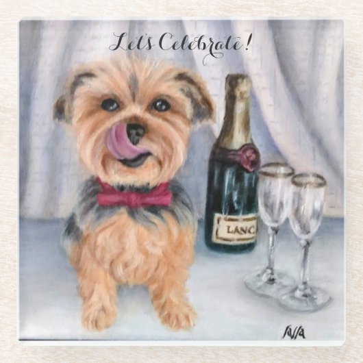 Yorkie Glass Coaster Glazen Onderzetter (Voorkant)