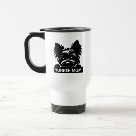 Yorkie gluurt Zwarte Silhouet Yorkie Moeder  Reisbeker