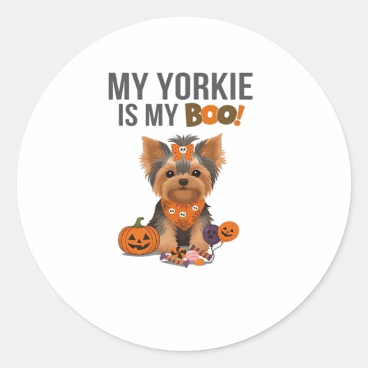 Yorkie Halloween Costume  My Yorkie is My Boo Dog  Ronde Sticker (Voorkant)