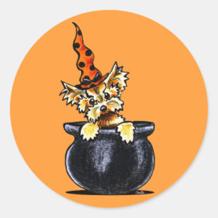 Yorkie Halloween Good Witch Off-Leash Art™ Ronde Sticker