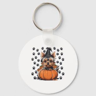 Yorkie Halloween Kostuum T-shirt Pompoen Mannen Vr Sleutelhanger