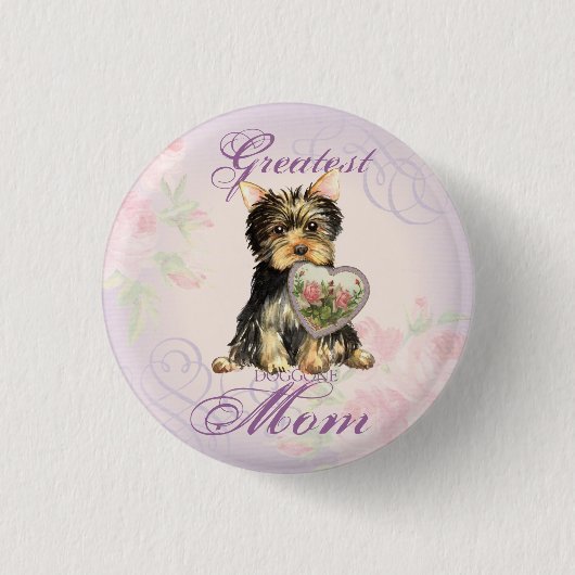 Yorkie Heart mama Ronde Button 3,2 Cm (Voorkant)