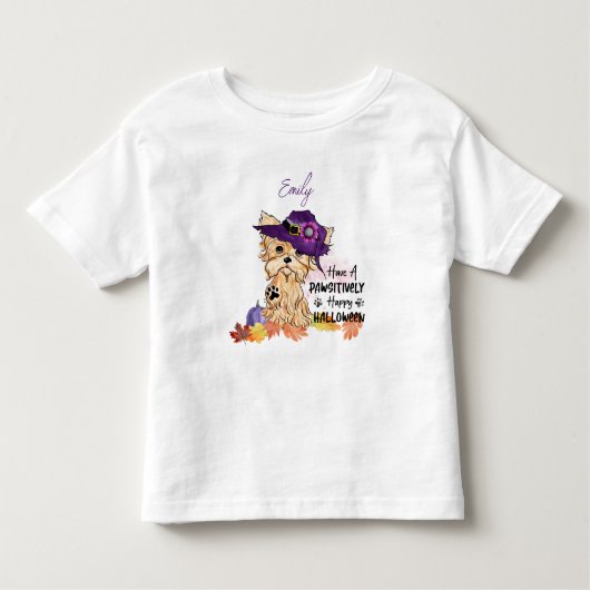 Yorkie heeft een pawsitief Happy Halloween Kinder Shirts (Voorkant)