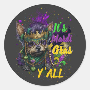 Yorkie Het is Mardi Gras Y'all Carnival Masquerade Ronde Sticker