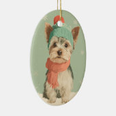 Yorkie Holiday Keepsake Keramisch Ornament (Rechts)