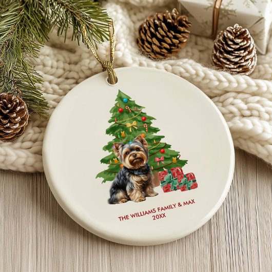 Yorkie hond gepersonaliseerde kerst keramisch ornament