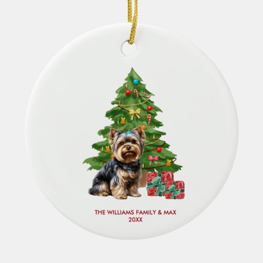 Yorkie hond gepersonaliseerde kerst keramisch ornament (Voorkant)