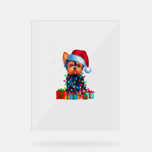 Yorkie hond lelijke kerstverlichting Santa Hat Yor Acryl Bord
