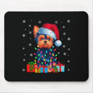 Yorkie hond lelijke kerstverlichting Santa Hat Yor Muismat