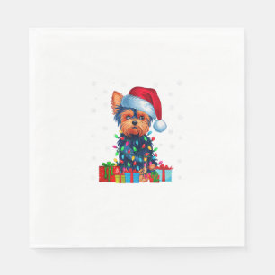 Yorkie hond lelijke kerstverlichting Santa Hat Yor Servet
