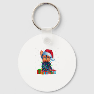 Yorkie hond lelijke kerstverlichting Santa Hat Yor Sleutelhanger