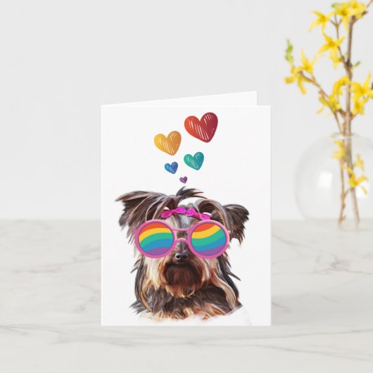 Yorkie-hond met harten Valentijnsdag Kaart (Gele Bloem)