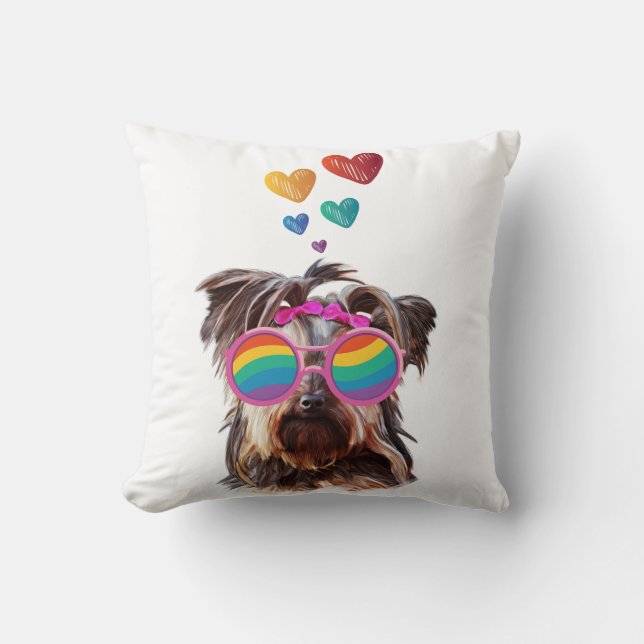 Yorkie-hond met harten Valentijnsdag Kussen (Voorkant)