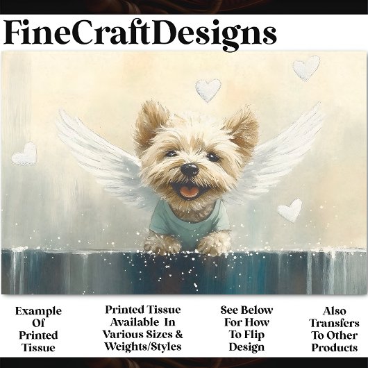 Yorkie hond met vleugels in sneeuw AV3 decoupage Tissuepapier