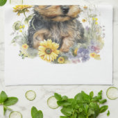 Yorkie-hond Moeder Bloem Theedoek (Gevouwen)