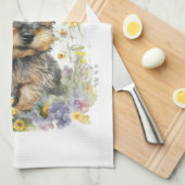 Yorkie-hond Moeder Bloem Theedoek (Quarter Fold)