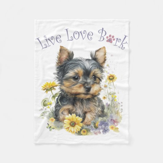 Yorkie-hond Moeder Bloemstuk Fleece Deken (Voorkant)