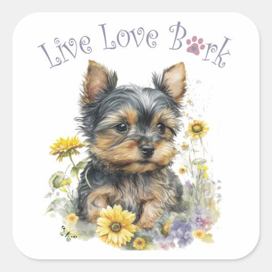 Yorkie-hond Moeder Bloemstuk Vierkante Sticker (Voorkant)