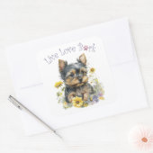 Yorkie-hond Moeder Bloemstuk Vierkante Sticker (Envelop)