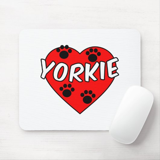 Yorkie Hond Pootafdrukken En Rode Hart Muismat (Met muis)